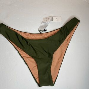 NWT J.Crew Women’s Curved Waist High Leg Cut Cheeky Bikini Bottom.Green Medium